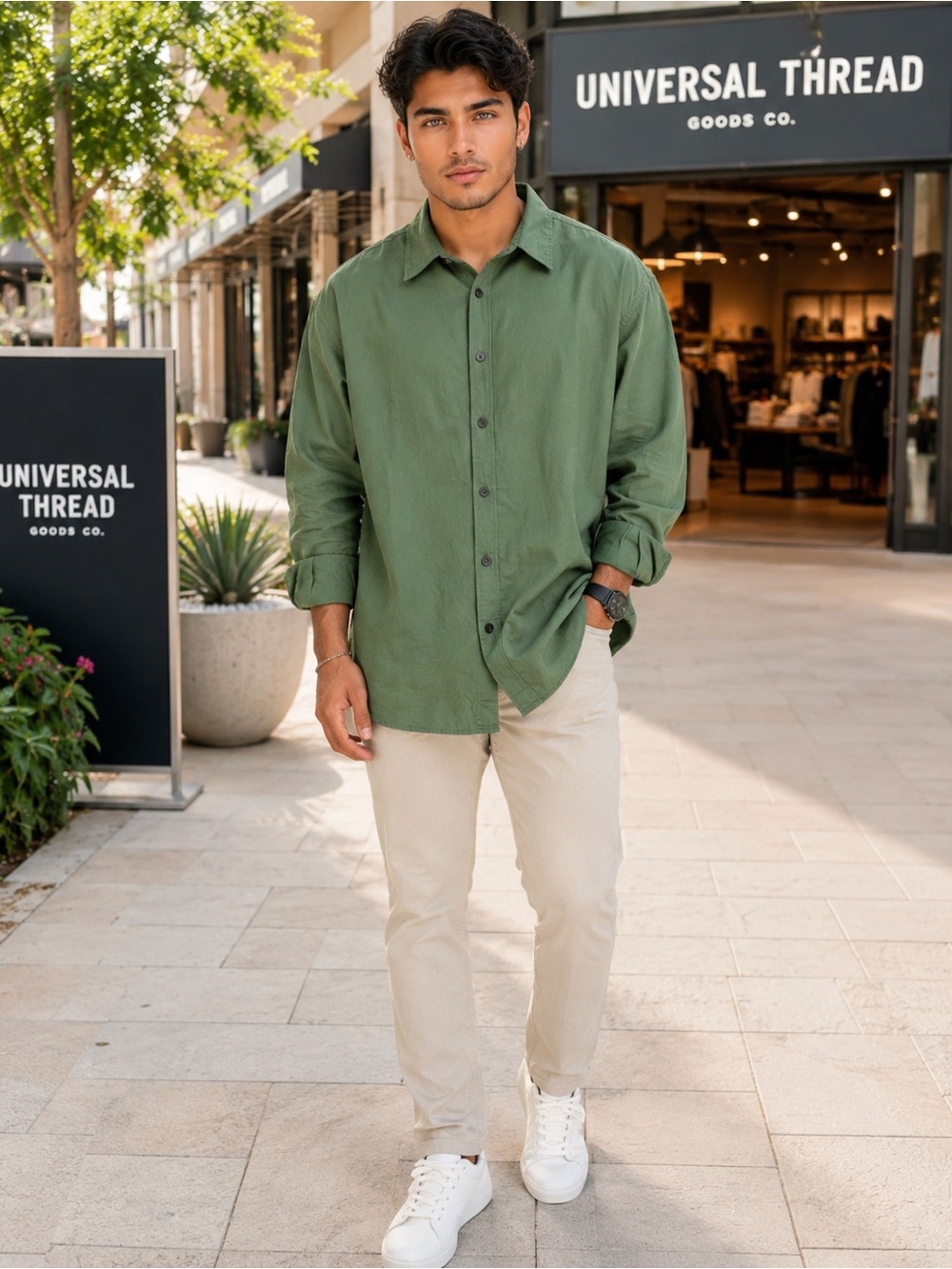 Universal Thread XL Oversized Green Cotton Button Down Shirt